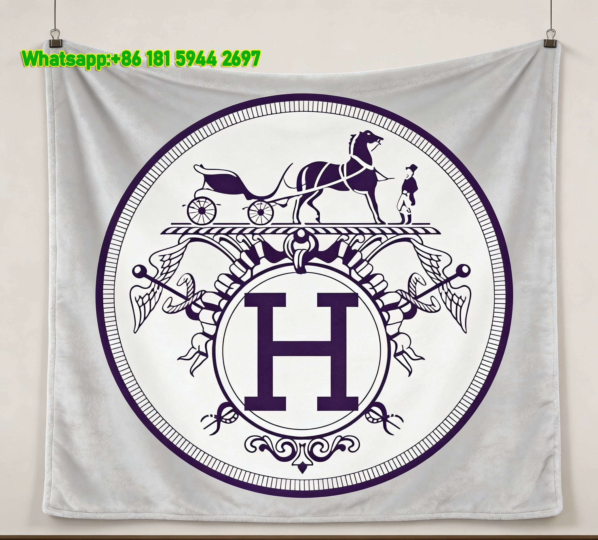 Hermès Circular H Logo Horse Carriage Flannel Throw Blanket IMG_5105